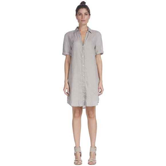 ELAN Grey Short Linen Sleeve Button Front Collared Mini Shirt Dress Sz Small S - Picture 1 of 5